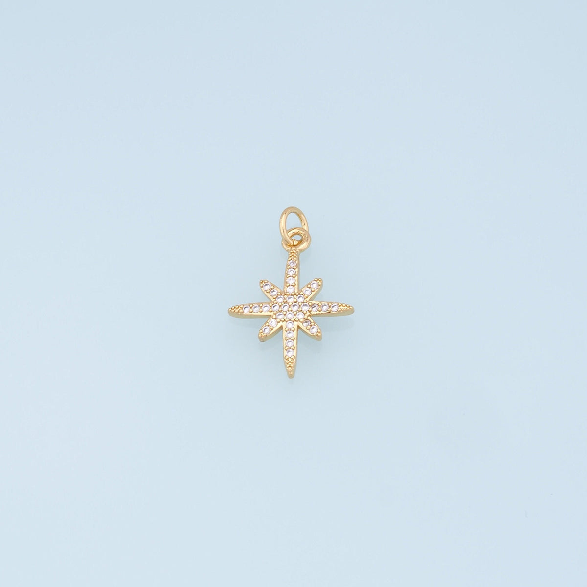 Gold Star Charms,18K Gold Filled Starburst Pendant,CZ North Star Charm Bracelet Necklace for DIY Jewelry Making Supply