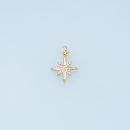 Gold Star Charms,18K Gold Filled Starburst Pendant,CZ North Star Charm Bracelet Necklace for DIY Jewelry Making Supply
