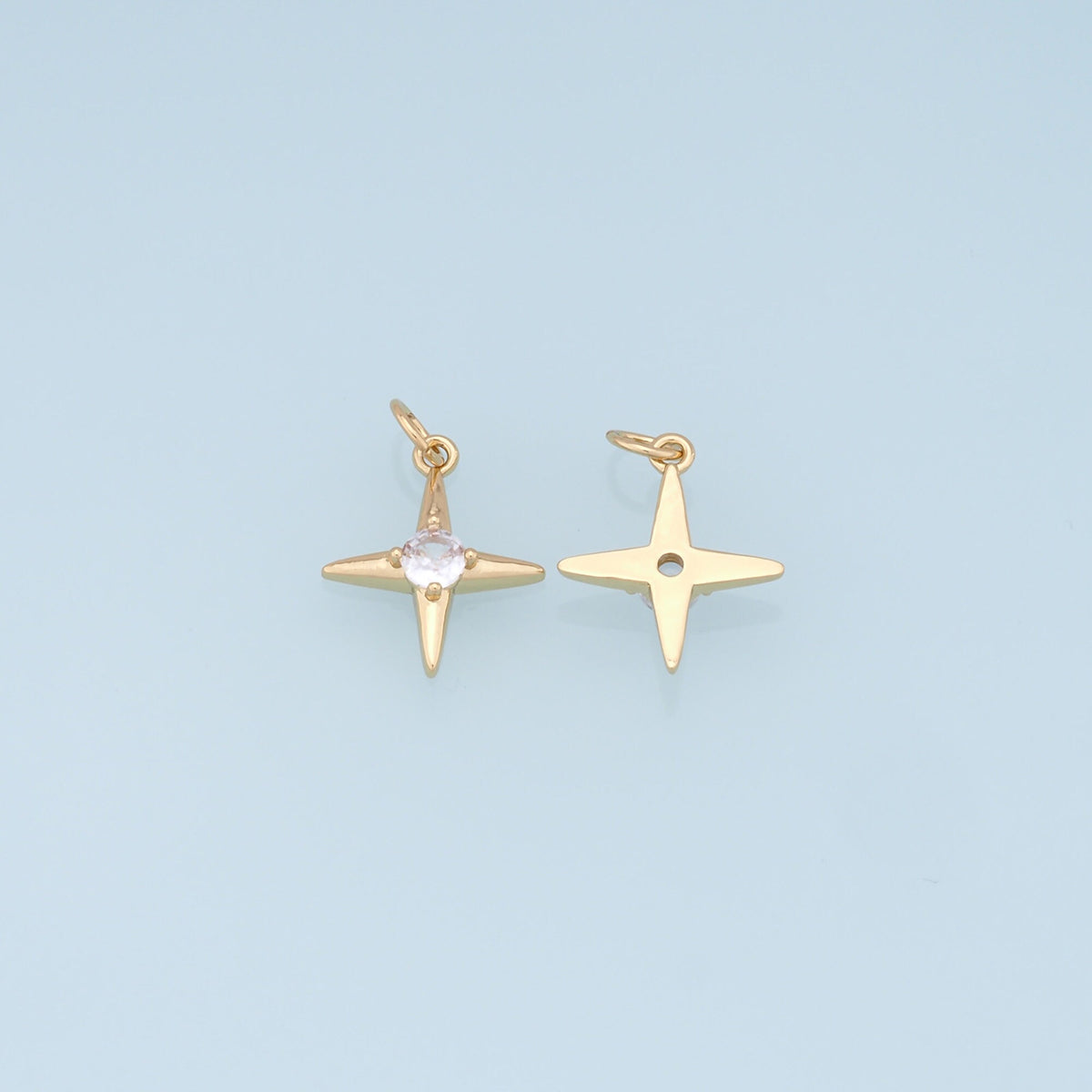 Gold Star Charms,18K Gold Filled Starburst Pendant,CZ Black North Star Charm Bracelet Necklace for DIY Jewelry Making Supply