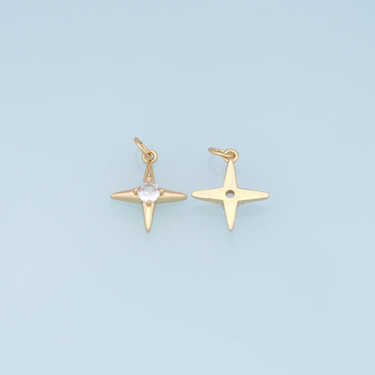Gold Star Charms,18K Gold Filled Starburst Pendant,CZ Black North Star Charm Bracelet Necklace for DIY Jewelry Making Supply