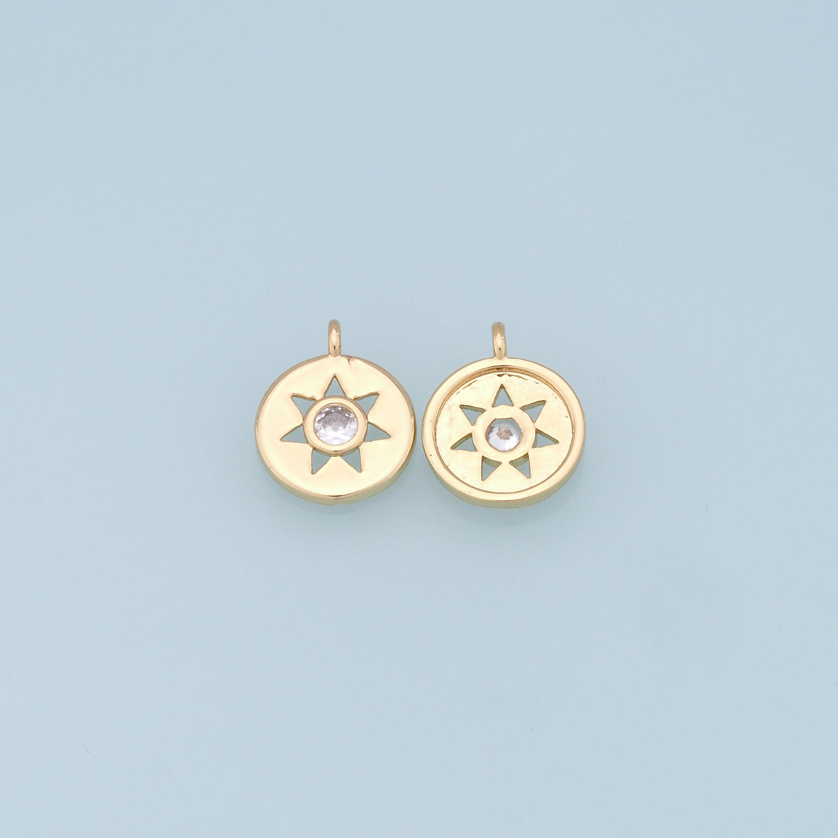 Gold Star Charms,18K Gold Filled Starburst Pendant,CZ North Star Charm Bracelet Necklace for DIY Jewelry Making Supply