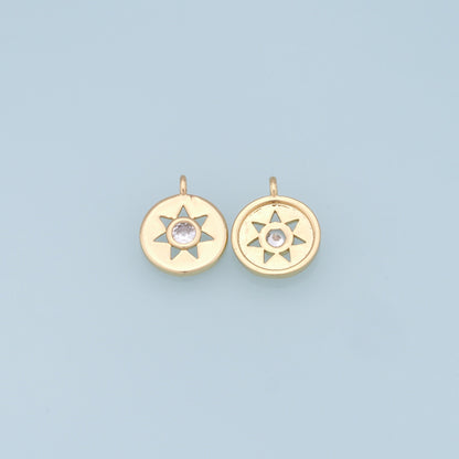 Gold Star Charms,18K Gold Filled Starburst Pendant,CZ North Star Charm Bracelet Necklace for DIY Jewelry Making Supply