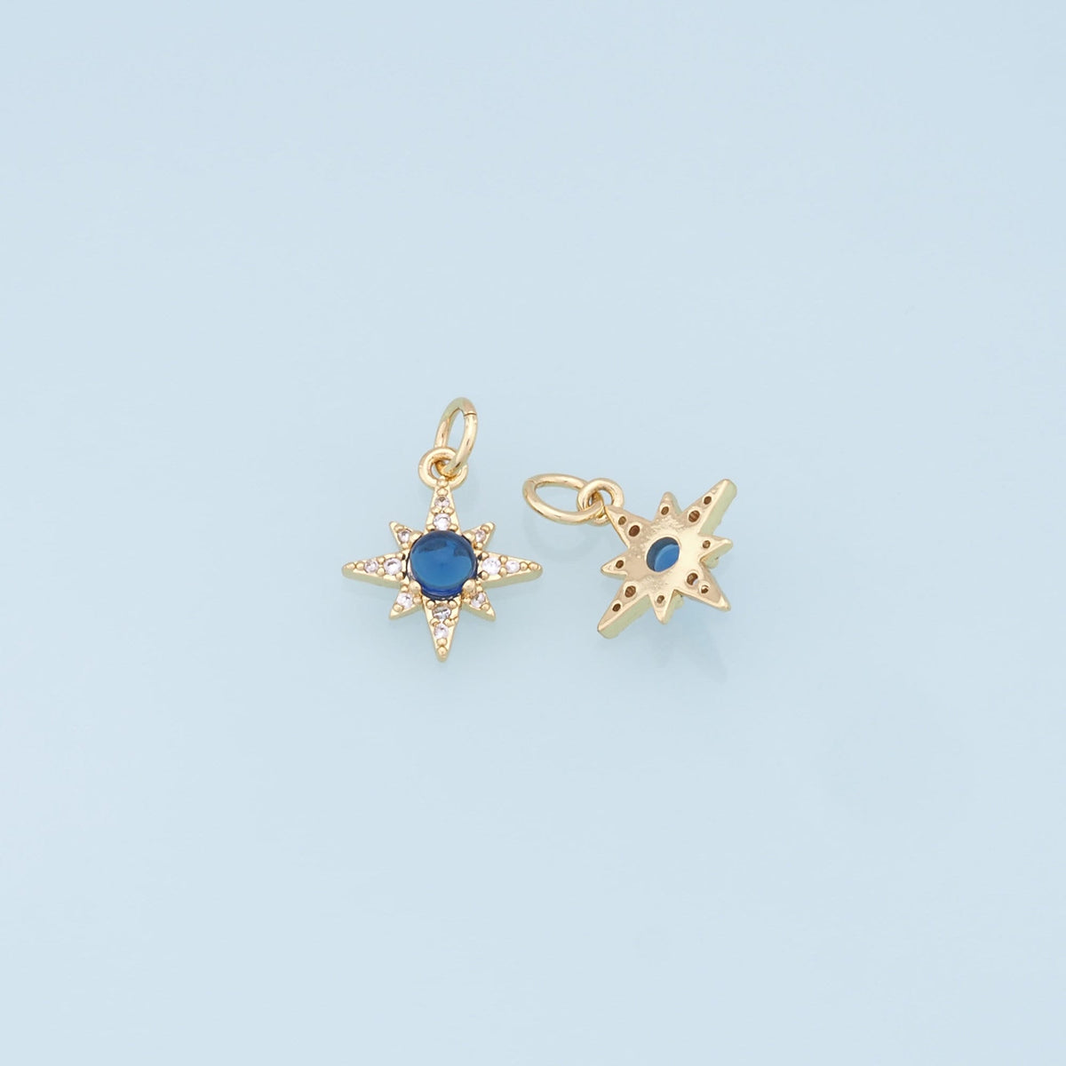 Gold Star Charms,18K Gold Filled Starburst Pendant,CZ North Star Charm Bracelet Necklace for DIY Jewelry Making Supply