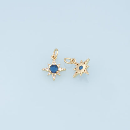 Gold Star Charms,18K Gold Filled Starburst Pendant,CZ North Star Charm Bracelet Necklace for DIY Jewelry Making Supply
