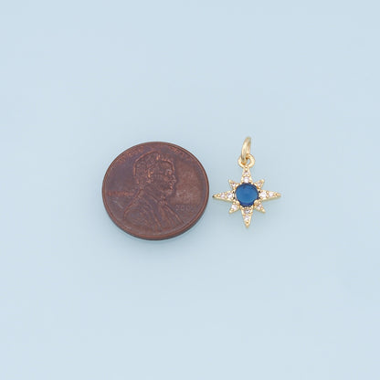 Gold Star Charms,18K Gold Filled Starburst Pendant,CZ North Star Charm Bracelet Necklace for DIY Jewelry Making Supply