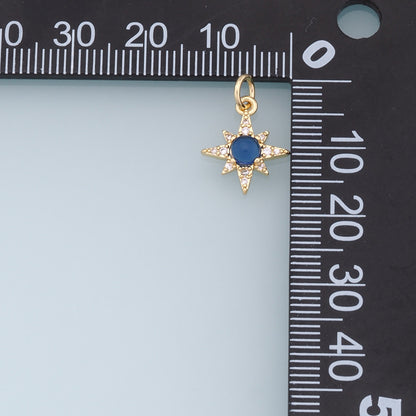 Gold Star Charms,18K Gold Filled Starburst Pendant,CZ North Star Charm Bracelet Necklace for DIY Jewelry Making Supply