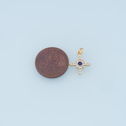 Gold Star Charms,18K Gold Filled Starburst Pendant,CZ Black North Star Charm Bracelet Necklace for DIY Jewelry Making Supply