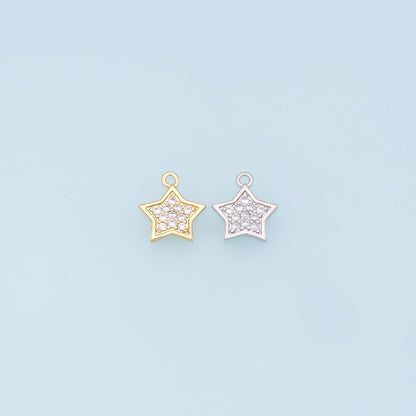 18K Gold Filled Star Pendant,CZ Micro Pave Star Charm Bracelet Necklace for DIY Jewelry Making Supply