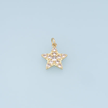 18K Gold Filled Star Pendant,CZ Micro Pave Star Charm Bracelet Necklace for DIY Jewelry Making Supply