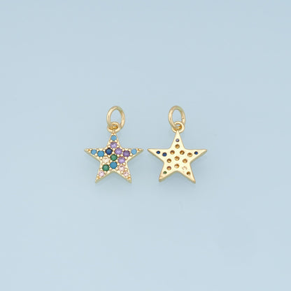18K Gold Filled Star Pendant,CZ Micro Pave Star Charm Bracelet Necklace for DIY Jewelry Making Supply