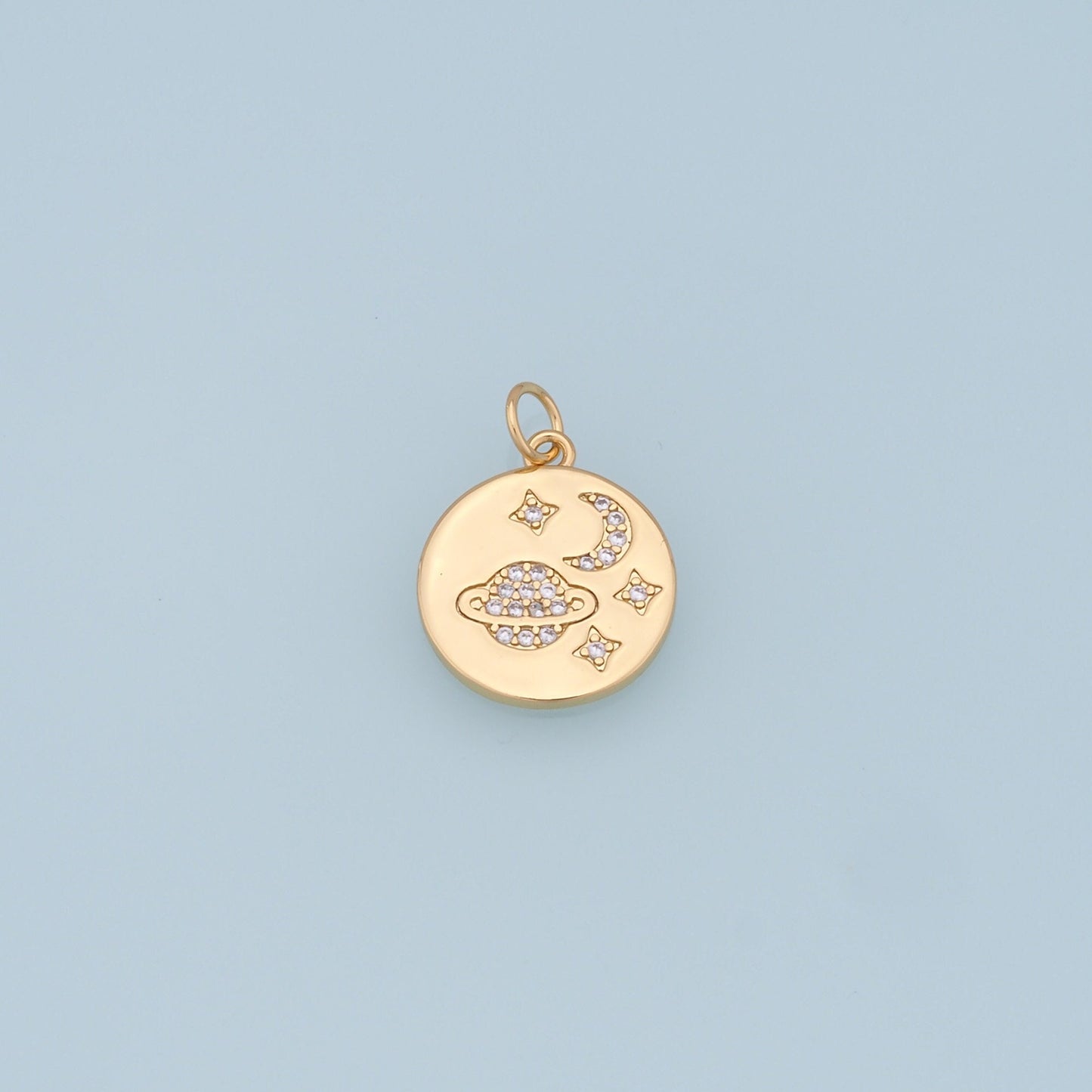 Gold Saturn Charms,18K Gold Filled Saturn Pendant,Stars Moon Charm Bracelet Necklace for DIY Jewelry Making Supply