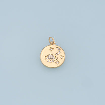 Gold Saturn Charms,18K Gold Filled Saturn Pendant,Stars Moon Charm Bracelet Necklace for DIY Jewelry Making Supply