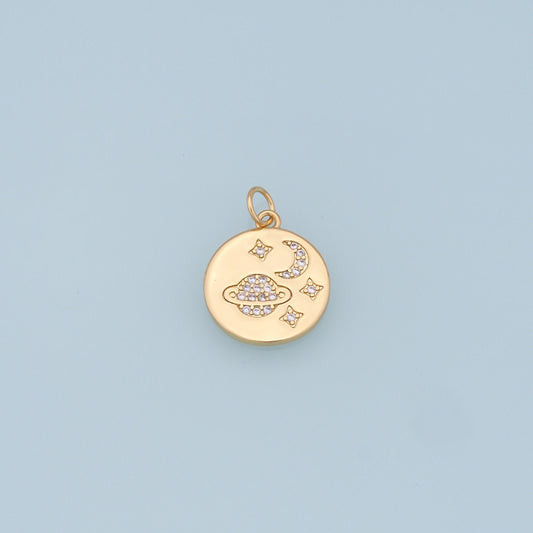 Gold Saturn Charms,18K Gold Filled Saturn Pendant,Stars Moon Charm Bracelet Necklace for DIY Jewelry Making Supply