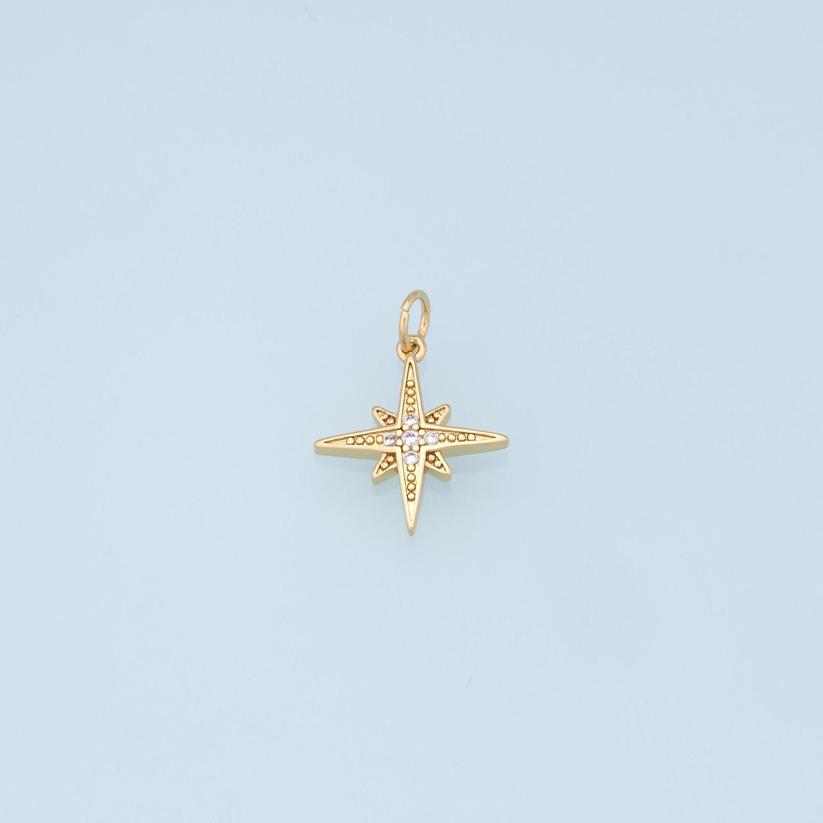 Gold Star Charms,18K Gold Filled Starburst Pendant,CZ North Star Charm Bracelet Necklace for DIY Jewelry Making Supply