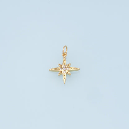Gold Star Charms,18K Gold Filled Starburst Pendant,CZ North Star Charm Bracelet Necklace for DIY Jewelry Making Supply