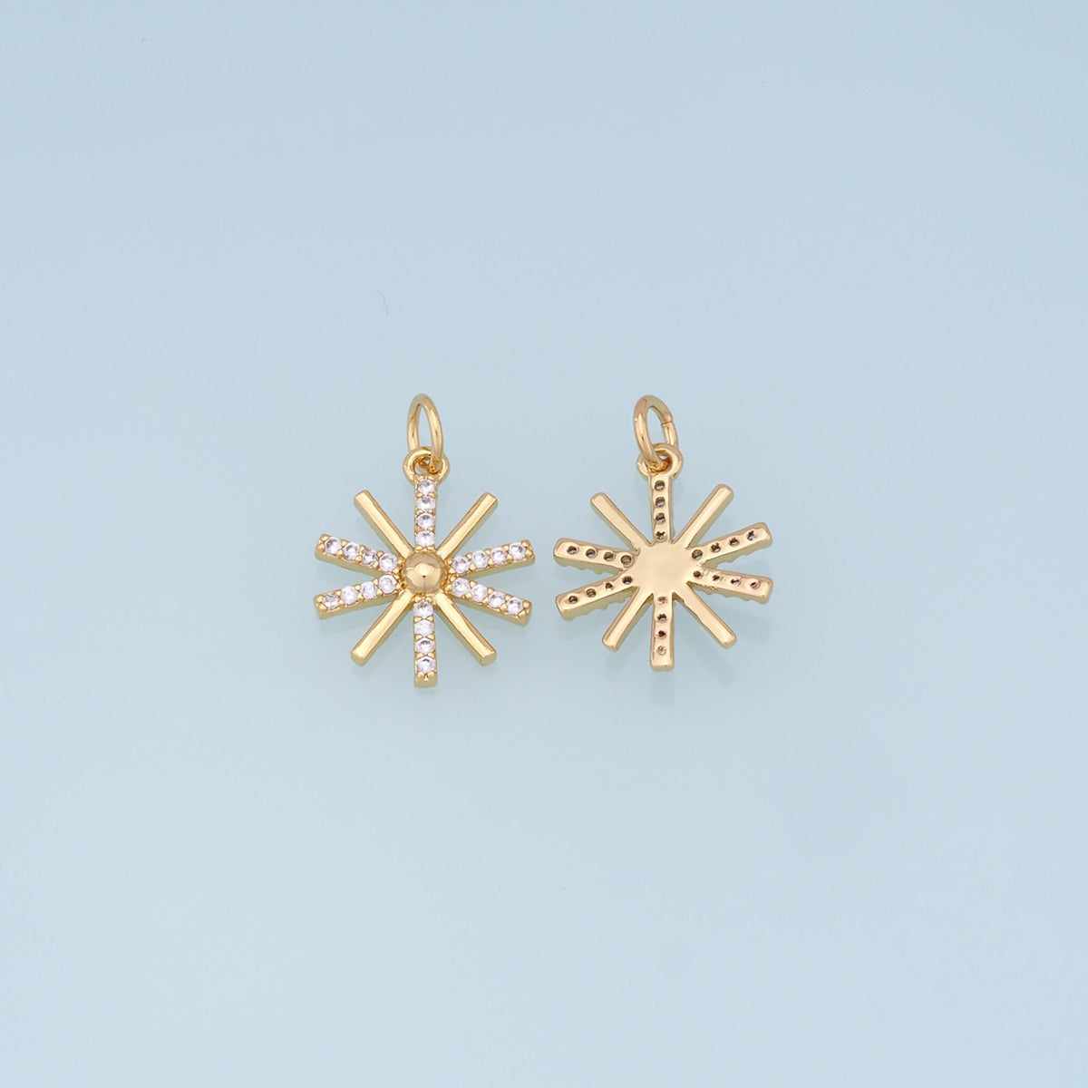 Gold Star Charms,18K Gold Filled Starburst Pendant,CZ North Star Charm Bracelet Necklace for DIY Jewelry Making Supply