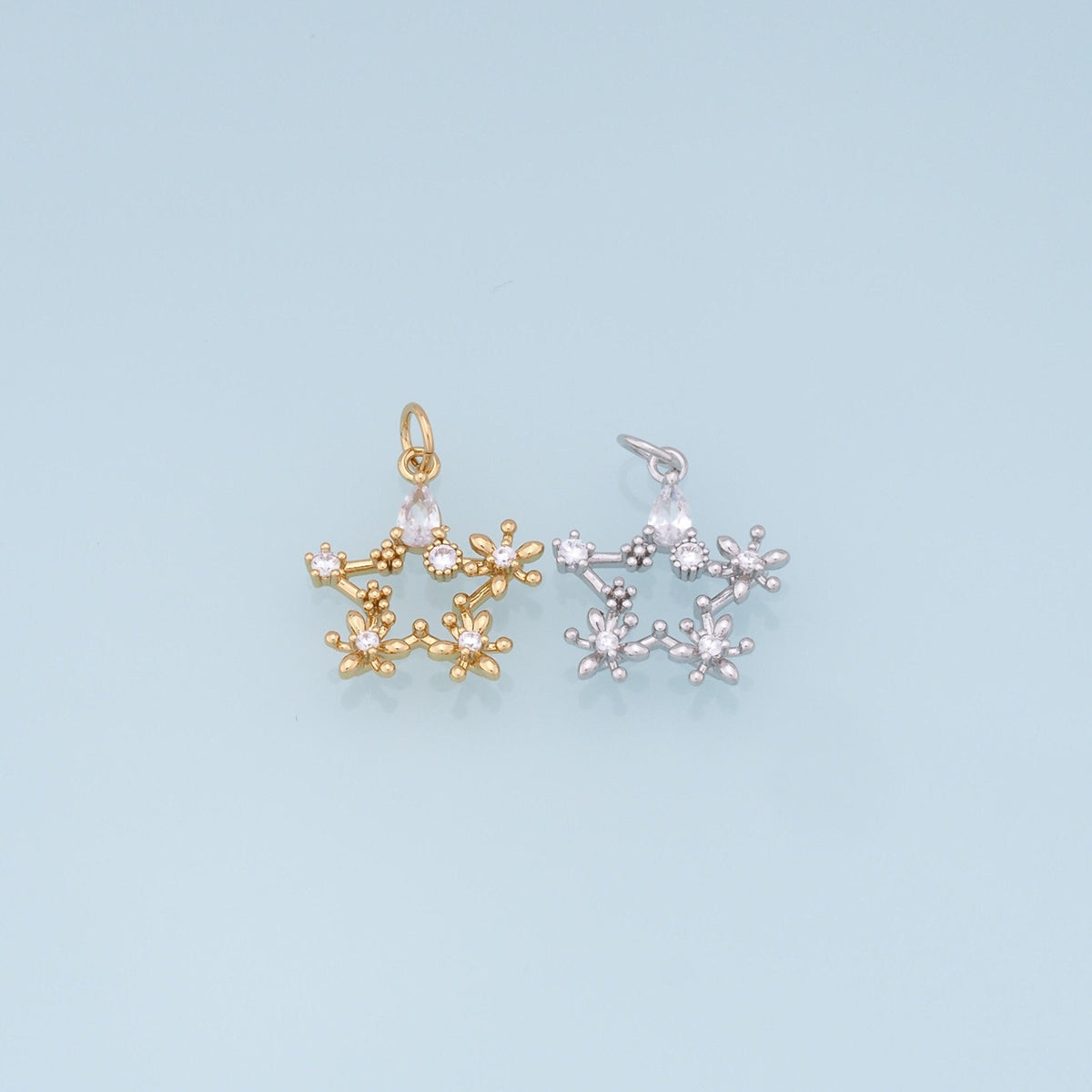 18K Gold Filled Star Pendant,CZ Micro Pave Star Charm Bracelet Necklace for DIY Jewelry Making Supply