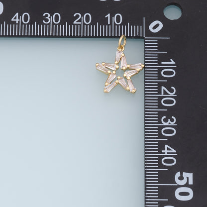 18K Gold Filled Star Pendant,Micro Pave Star Charm Bracelet Necklace for DIY Jewelry Making Supply
