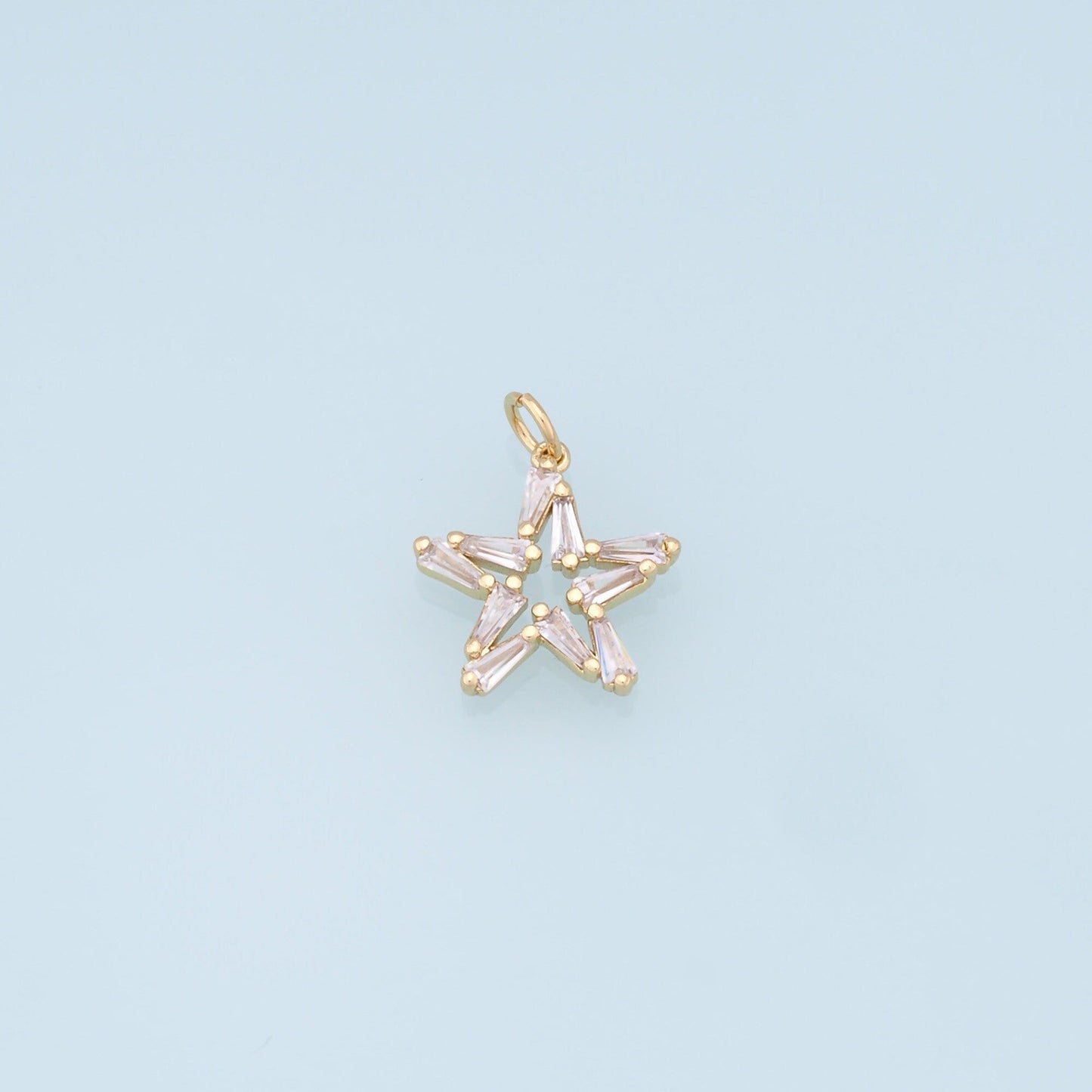 18K Gold Filled Star Pendant,Micro Pave Star Charm Bracelet Necklace for DIY Jewelry Making Supply
