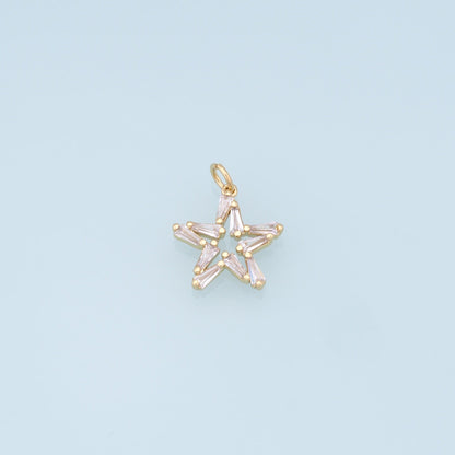 18K Gold Filled Star Pendant,Micro Pave Star Charm Bracelet Necklace for DIY Jewelry Making Supply