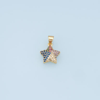 18K Gold Filled Star Pendant,CZ Micro Pave Star Charm Bracelet Necklace for DIY Jewelry Making Supply