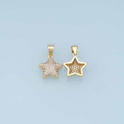 18K Gold Filled Star Pendant,CZ Micro Pave Star Charm Bracelet Necklace for DIY Jewelry Making Supply