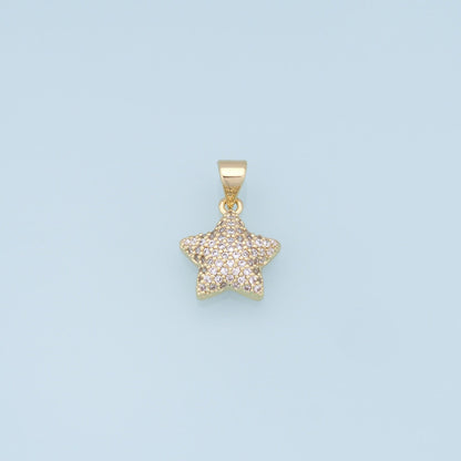 18K Gold Filled Star Pendant,CZ Micro Pave Star Charm Bracelet Necklace for DIY Jewelry Making Supply
