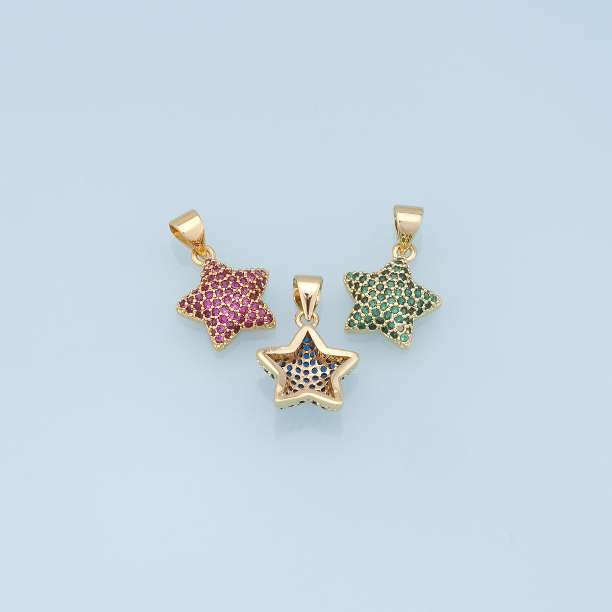 18K Gold Filled Star Pendant,CZ Micro Pave Star Charm Bracelet Necklace for DIY Jewelry Making Supply
