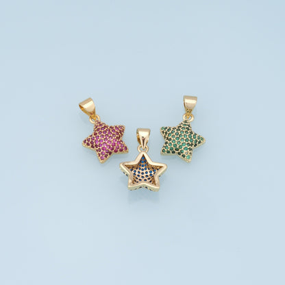 18K Gold Filled Star Pendant,CZ Micro Pave Star Charm Bracelet Necklace for DIY Jewelry Making Supply