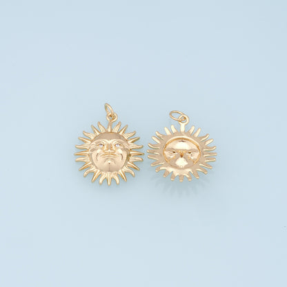 Gold Sun Charms,18K Gold Filled Sun Pendant,celestial  Charm Bracelet Necklace for DIY Jewelry Making Supply