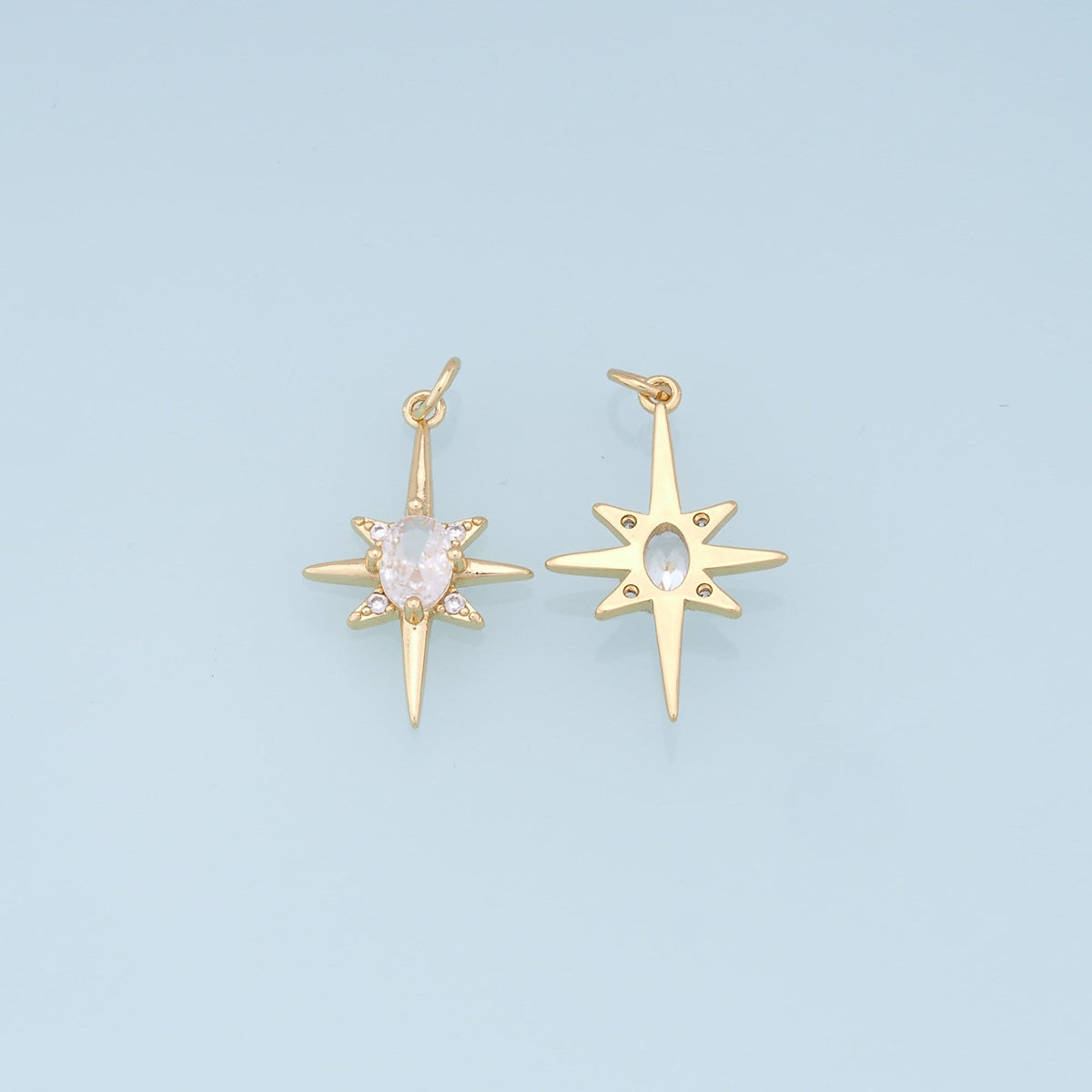 Gold Star Charms,18K Gold Filled Starburst Pendant,CZ North Star Charm Bracelet Necklace for DIY Jewelry Making Supply