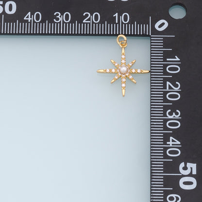 Gold Star Charms,18K Gold Filled Starburst Pendant,CZ North Star Charm Bracelet Necklace for DIY Jewelry Making Supply