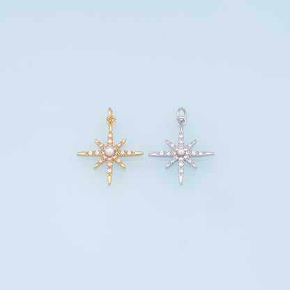 Gold Star Charms,18K Gold Filled Starburst Pendant,CZ North Star Charm Bracelet Necklace for DIY Jewelry Making Supply