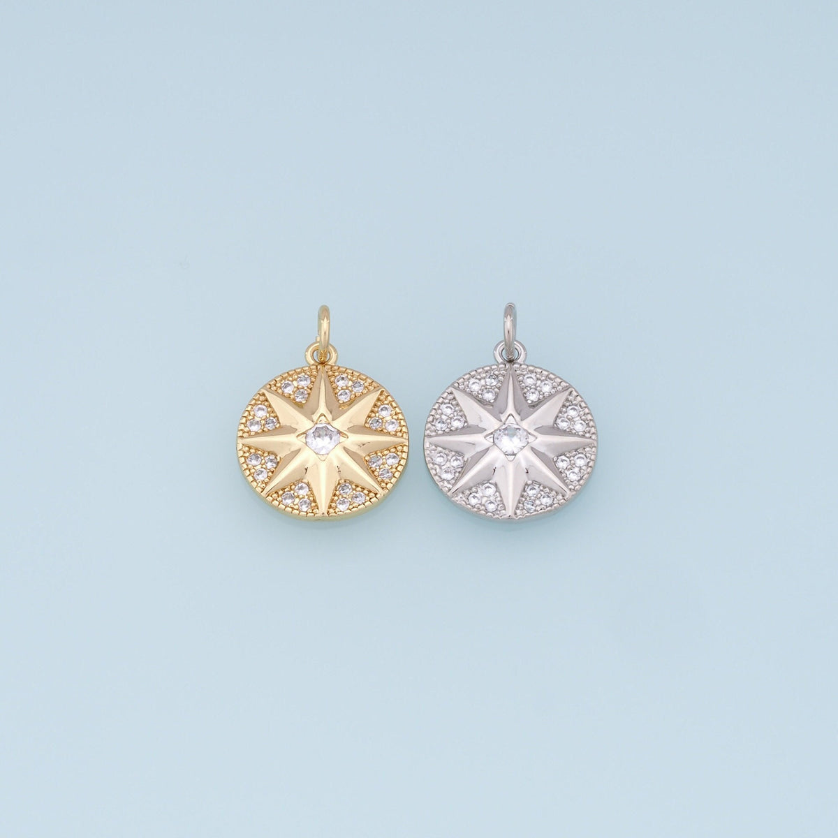 Gold Star Charms,18K Gold Filled Starburst Pendant,CZ North Star Charm Bracelet Necklace for DIY Jewelry Making Supply