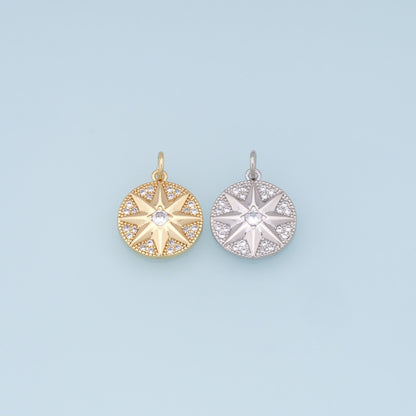 Gold Star Charms,18K Gold Filled Starburst Pendant,CZ North Star Charm Bracelet Necklace for DIY Jewelry Making Supply