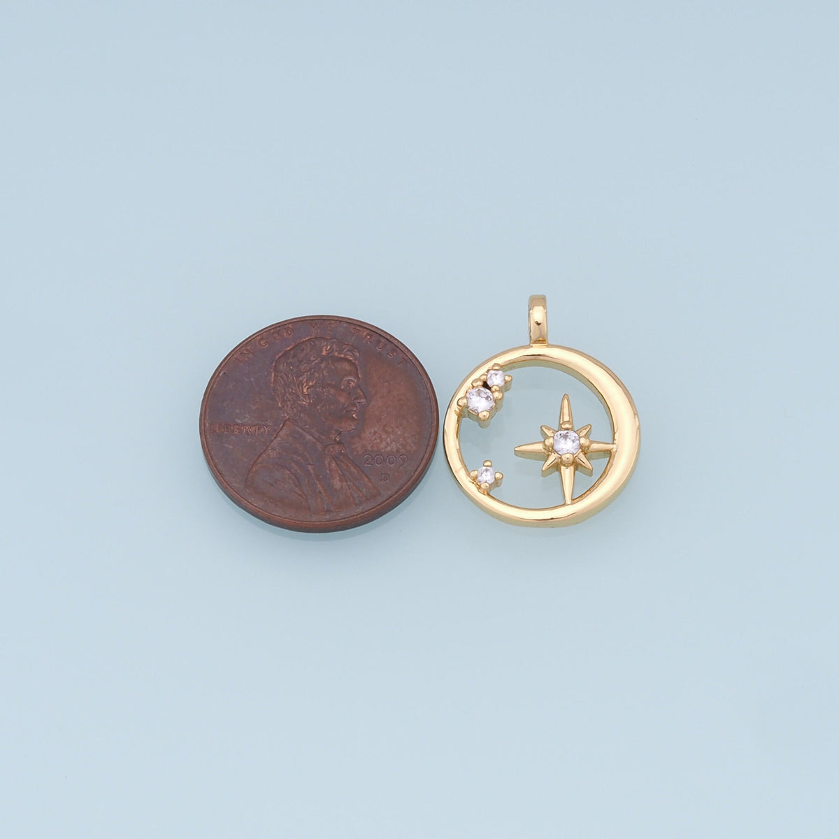 Gold Star Charms,18K Gold Filled Starburst Pendant,CZ North Star Charm Bracelet Necklace for DIY Jewelry Making Supply