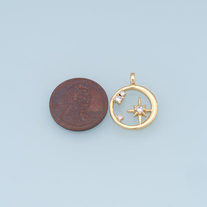 Gold Star Charms,18K Gold Filled Starburst Pendant,CZ North Star Charm Bracelet Necklace for DIY Jewelry Making Supply