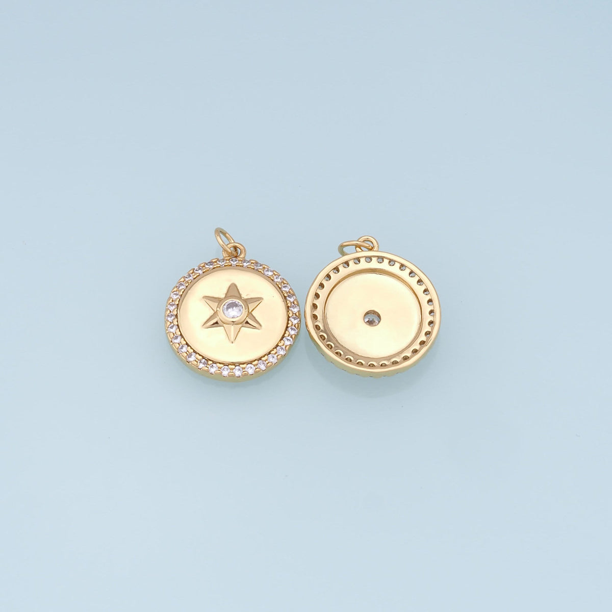 Gold Star Charms,18K Gold Filled Starburst Pendant,CZ North Star Charm Bracelet Necklace for DIY Jewelry Making Supply