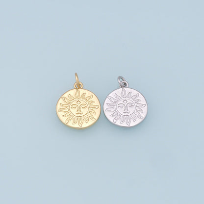 Gold Sun Charms,18K Gold Filled Round Pendant,Celestial Charm Bracelet Necklace for DIY Jewelry Making Supply