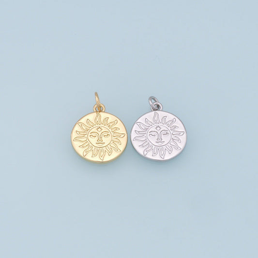 Gold Sun Charms,18K Gold Filled Round Pendant,Celestial Charm Bracelet Necklace for DIY Jewelry Making Supply