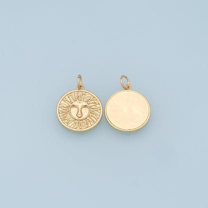 Gold Sun Charms,18K Gold Filled Round Pendant,Celestial Charm Bracelet Necklace for DIY Jewelry Making Supply