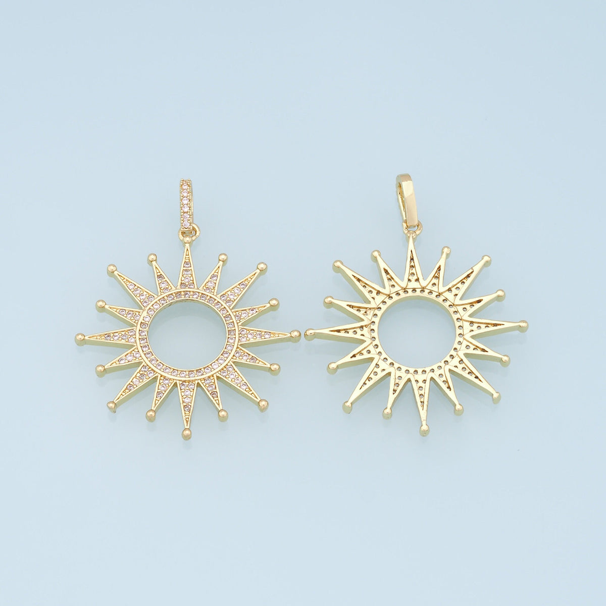 Gold CZ Sun Charms,18K Gold Filled Sun Pendant,celestial  Charm Bracelet Necklace for DIY Jewelry Making Supply