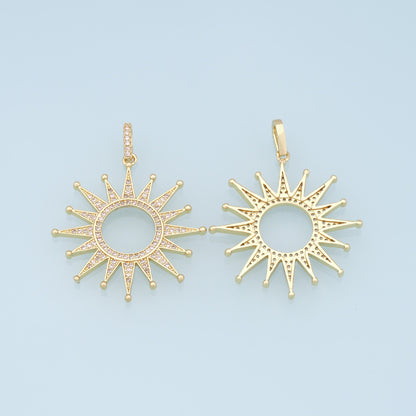 Gold CZ Sun Charms,18K Gold Filled Sun Pendant,celestial  Charm Bracelet Necklace for DIY Jewelry Making Supply