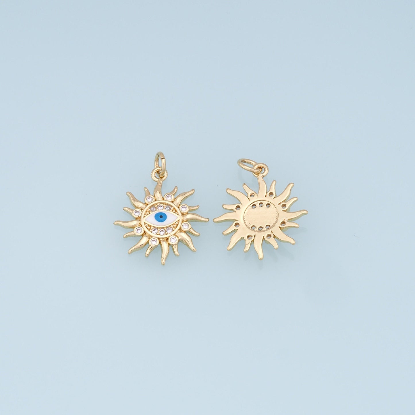 Gold Sun Evil Eye Charms,18K Gold Filled Sun Pendant,Blue Evil Eye Charm Bracelet Necklace for DIY Jewelry Making Supply