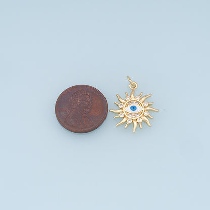 Gold Sun Evil Eye Charms,18K Gold Filled Sun Pendant,Blue Evil Eye Charm Bracelet Necklace for DIY Jewelry Making Supply