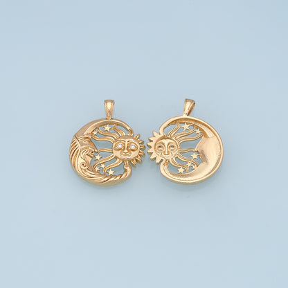 Gold Moon Sun Charms,18K Gold Filled Sun Pendant,Celestial Charm Bracelet Necklace for DIY Jewelry Making Supply