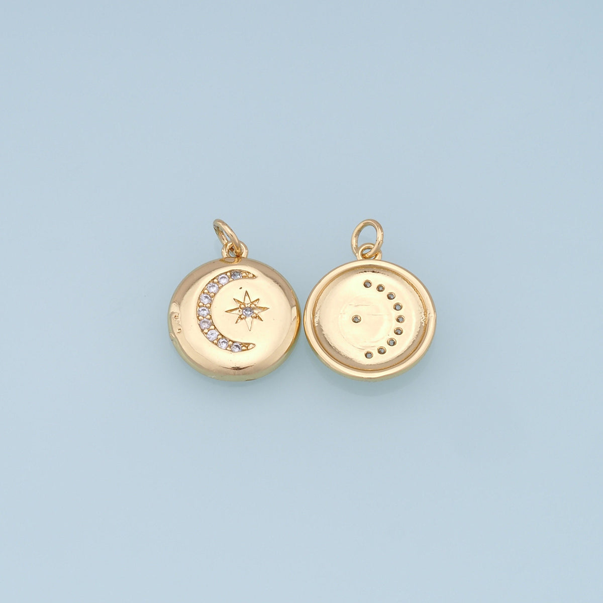 Gold Moon Star Charms,18K Gold Filled CZ Sun Pendant,Celestial Charm Bracelet Necklace for DIY Jewelry Making Supply