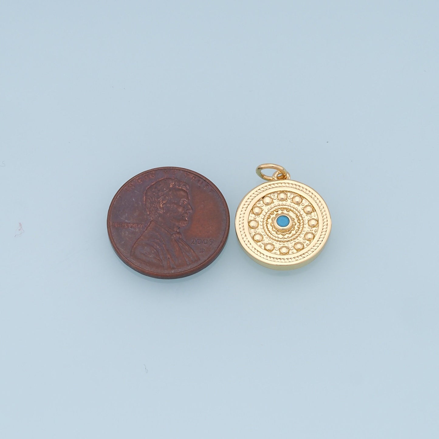 18K Gold Filled Evil Eye Pendant,Round Evil Eye Charm Bracelet Necklace for DIY Jewelry Making Supply