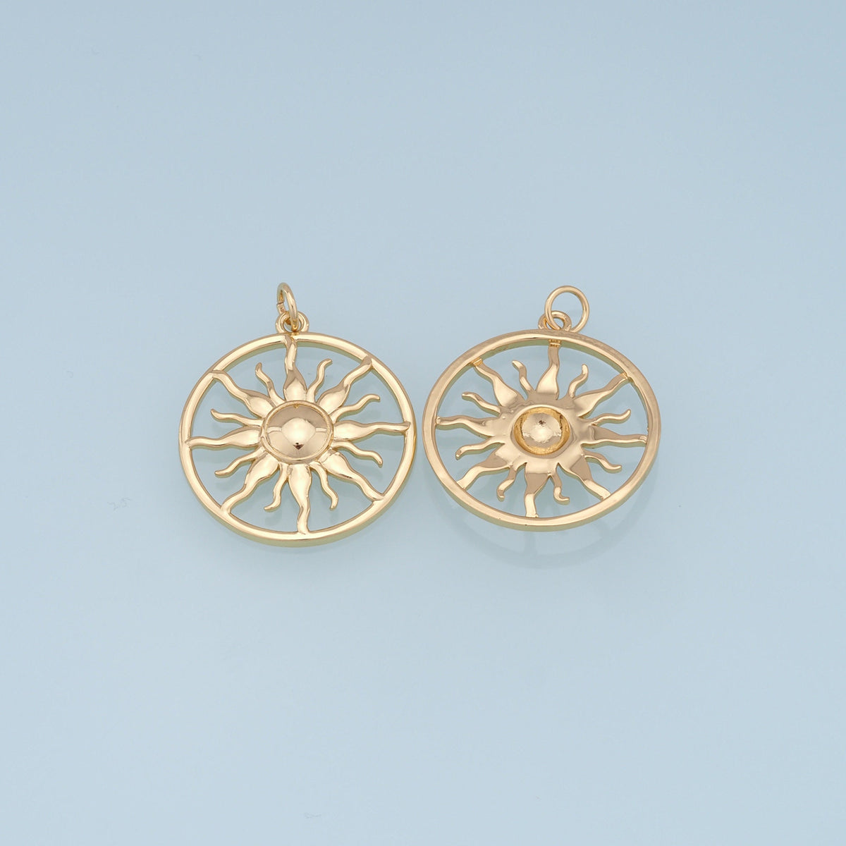 Gold Sun Charms,18K Gold Filled Round Pendant,Celestial Charm Bracelet Necklace for DIY Jewelry Making Supply