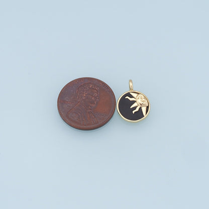 Gold Sun Charms,18K Gold Filled Round Coin Pendant,Sun Charm Bracelet Necklace for DIY Jewelry Making Supply